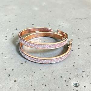 Rose Gold Sparkling Silver Hoop Pierced Earrings 1.75”